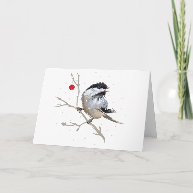 Tarjeta De Agradecimiento Navidades Snowy Chickadee (Anverso)