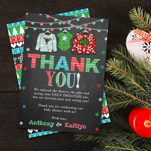 Tarjeta De Agradecimiento Navidades suéteres feos Baby Shower (Subido por el creador)