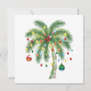 Tarjeta De Agradecimiento Navidades tropicales Palm Tree con Luces y Ornam