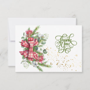 Tarjeta De Agradecimiento Navidades verdes, bayas rojas Gracias