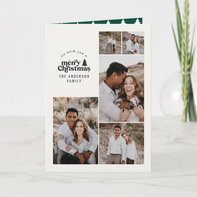 Tarjeta De Agradecimiento Navidades verdes mínimos modernos foto múltiple (Anverso)