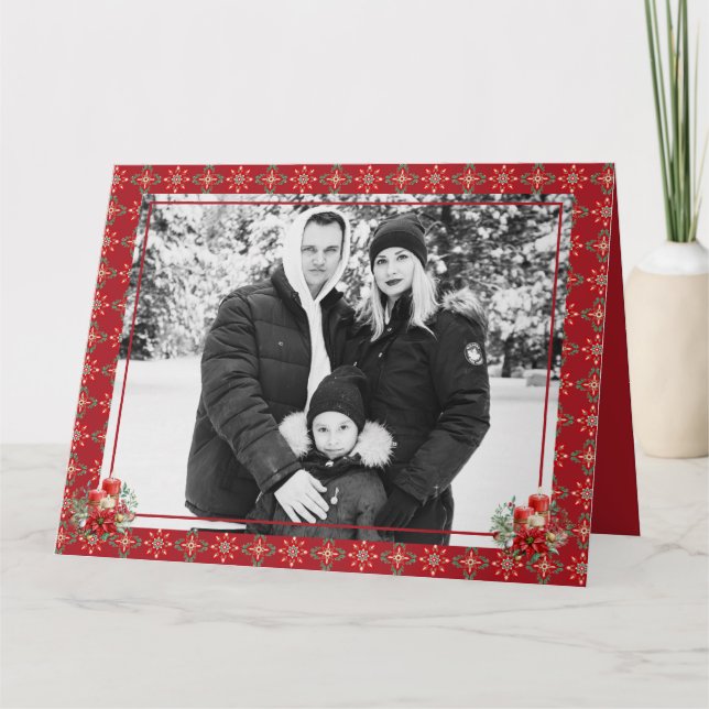 Tarjeta De Agradecimiento Navidades verdes rojos Una Foto Copo De Nieve Grac (Anverso)