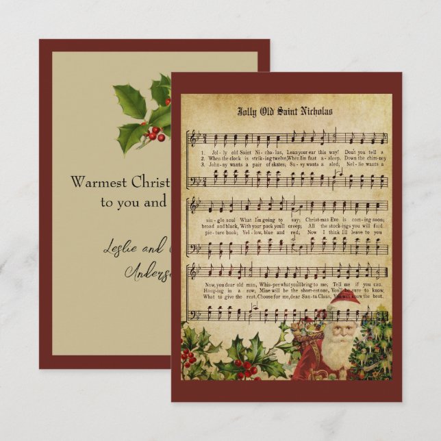 Tarjeta De Agradecimiento Navidades victorianos de época Carol Music (Anverso / Reverso)