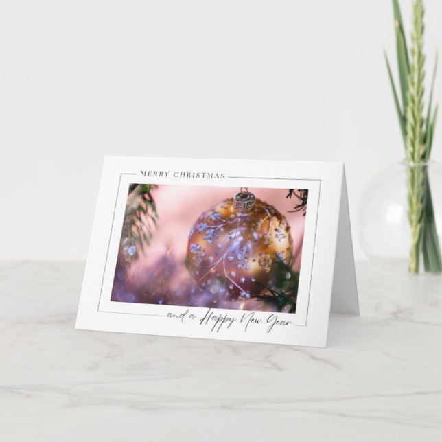 Tarjeta De Agradecimiento Navidades y adorno rosa (Anverso)