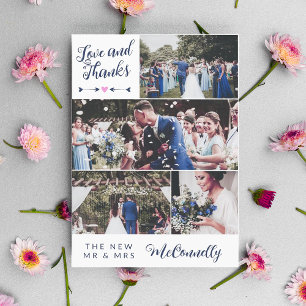 Tarjeta De Agradecimiento Navy Arrow Collage de fotos Love & Gracias Boda