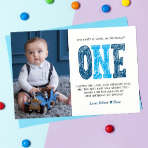 Tarjeta De Agradecimiento Navy & Blue 1st Birthday Thank You 