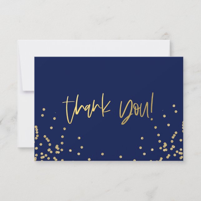 Tarjeta De Agradecimiento Navy Blue and Gold Confetti Thank You Note Cards (Anverso)