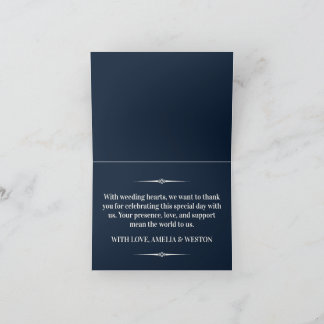 Tarjeta De Agradecimiento Navy Blue and Ivory Elegant Monogram Wedding