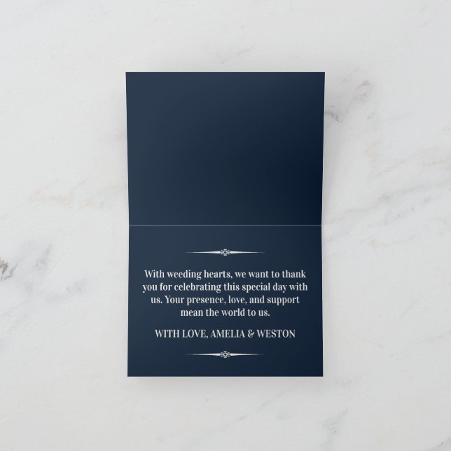 Tarjeta De Agradecimiento Navy Blue and Ivory Elegant Monogram Wedding (Interior)