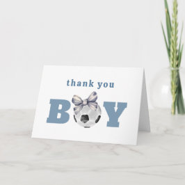 Tarjeta De Agradecimiento Navy Blue Cute Bow Soccer Boy Baby Shower