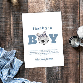 Tarjeta De Agradecimiento Navy Blue Cute Modern Bow Soccer Boy Baby Shower