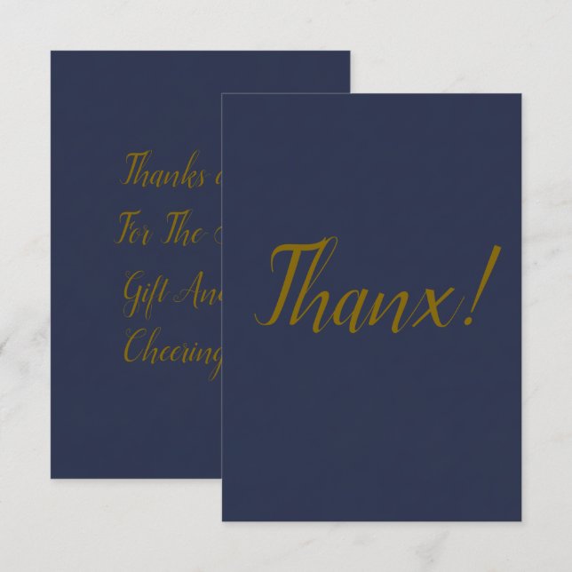 Tarjeta de agradecimiento Navy Blue Gold Script Th (Anverso / Reverso)