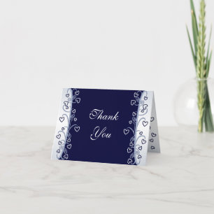 Tarjeta de agradecimiento Navy Blue Hearts Scrolls