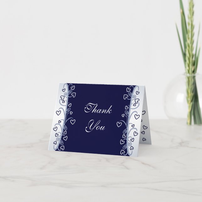Tarjeta de agradecimiento Navy Blue Hearts Scrolls (Anverso)