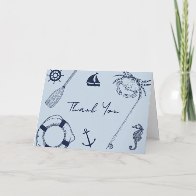 Tarjeta De Agradecimiento Navy Blue Modern Elegant Fishing Boy Baby Shower (Anverso)