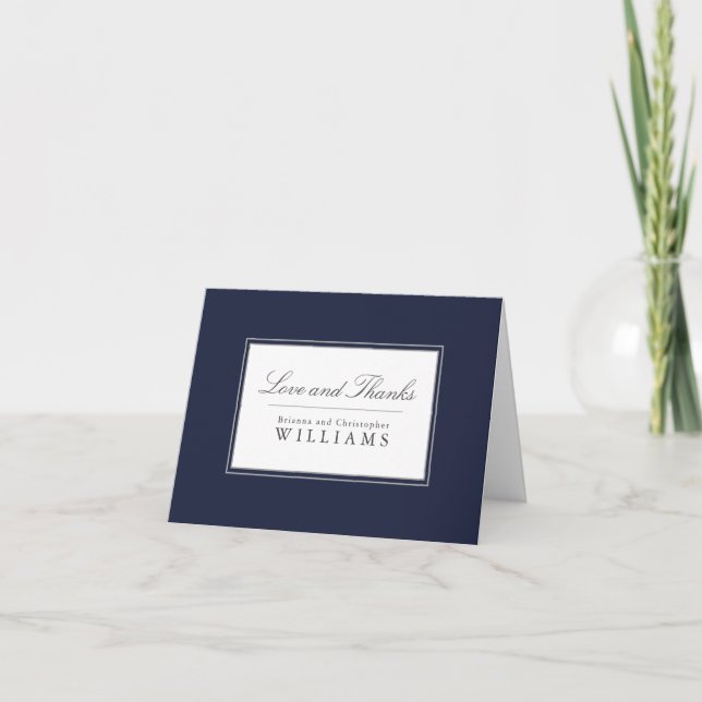 Tarjeta De Agradecimiento Navy Blue Simple Elegant Wedding Gracias (Anverso)