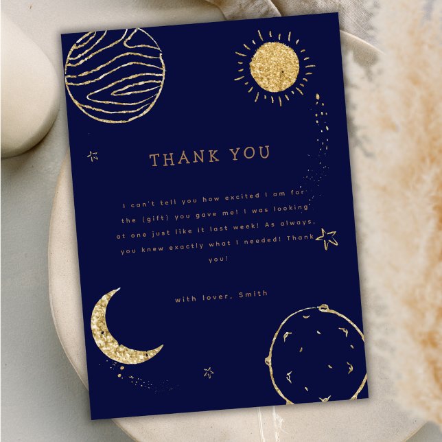 Tarjeta De Agradecimiento Navy Blue Space Moon Star Boy Baby Shower (Navy Blue Outer Space Moon Star Boy Baby Shower Thank You Card)