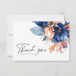 Tarjeta De Agradecimiento Navy Blue Terracotta Floral Elegant Wedding
