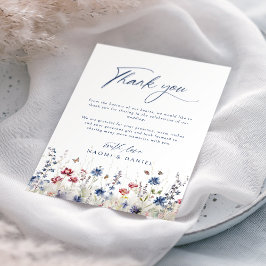 Tarjeta De Agradecimiento Navy Blue Watercolor Wildflower Field Wedding