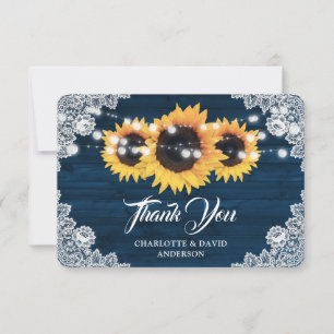 Tarjeta De Agradecimiento Navy Blue Wood Lace ilumina a Boda de girasol