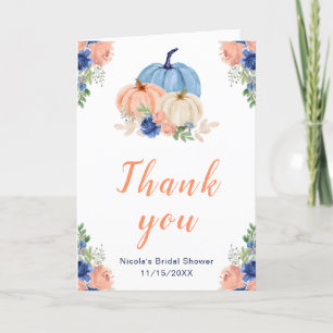 Tarjeta De Agradecimiento Navy Blue y Calabazas Rosadas Baby Shower Nupcial