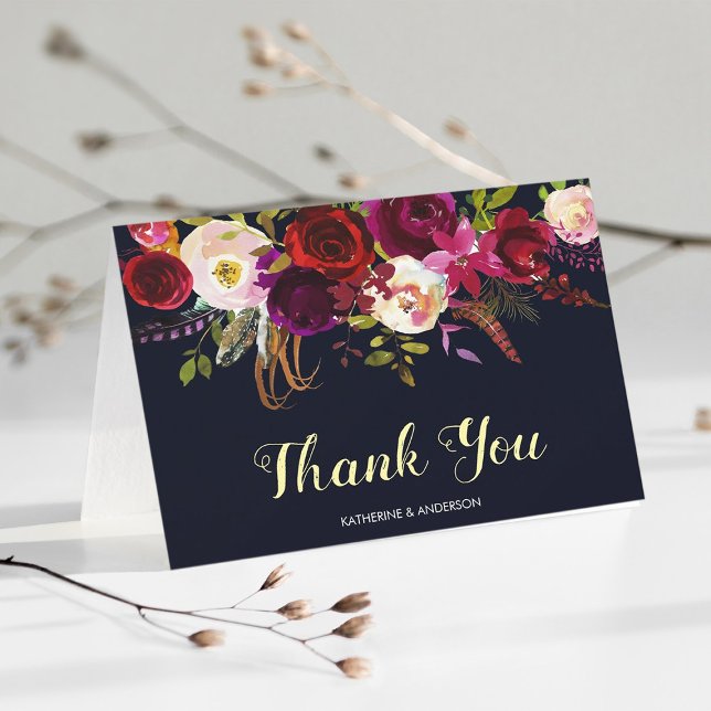Tarjeta De Agradecimiento Navy Burgundy Marsala Boda Gracias (Subido por el creador)
