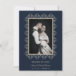 Tarjeta De Agradecimiento Navy Chic Wedding Flourish Lace Framed Photo