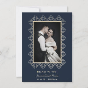 Tarjeta De Agradecimiento Navy Chic Wedding Flourish Lace Framed Photo