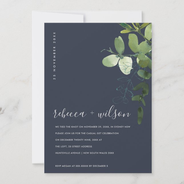 TARJETA DE AGRADECIMIENTO NAVY EUCALYPTUS FOLIAGE NOSOTROS LLAMAMOS LA INVIT (Anverso)