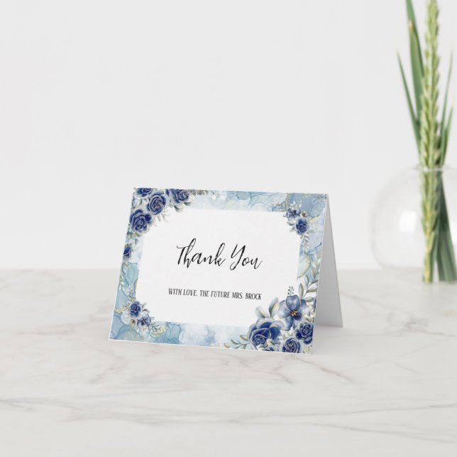 Tarjeta de agradecimiento Navy Floral Future Mrs (Anverso)