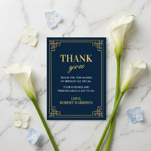 Tarjeta de agradecimiento Navy Gold Art Déco Cumpl