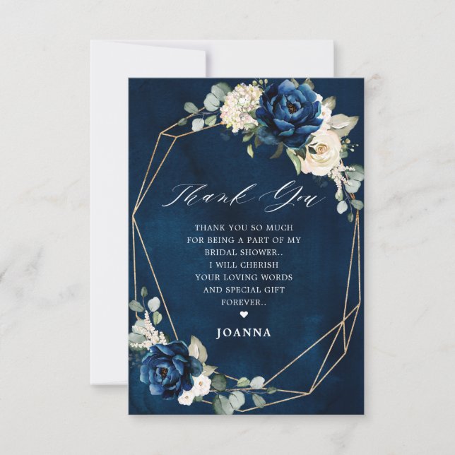 Tarjeta De Agradecimiento Navy Gold Champagne Marfil Geometric Bridal Shower (Anverso)