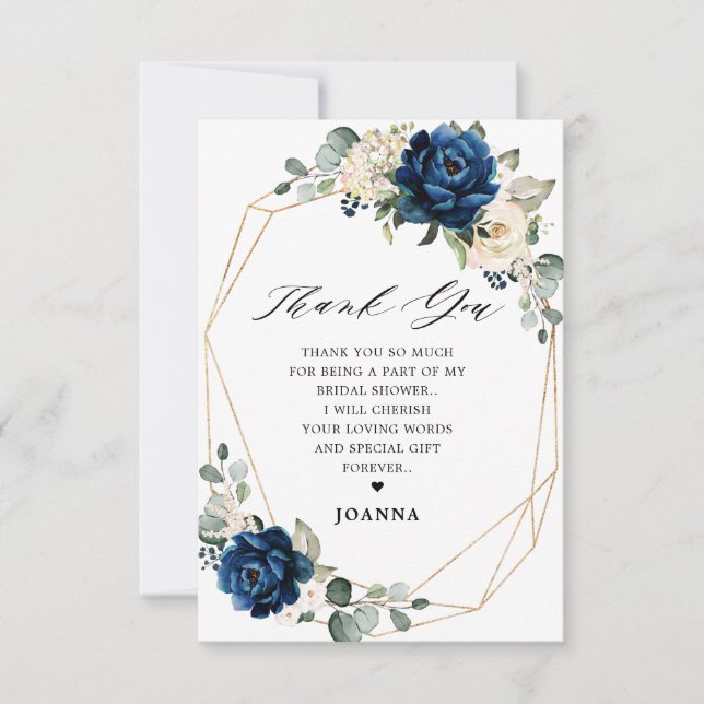 Tarjeta De Agradecimiento Navy Gold Champagne Marfil Geometric Bridal Shower (Anverso)