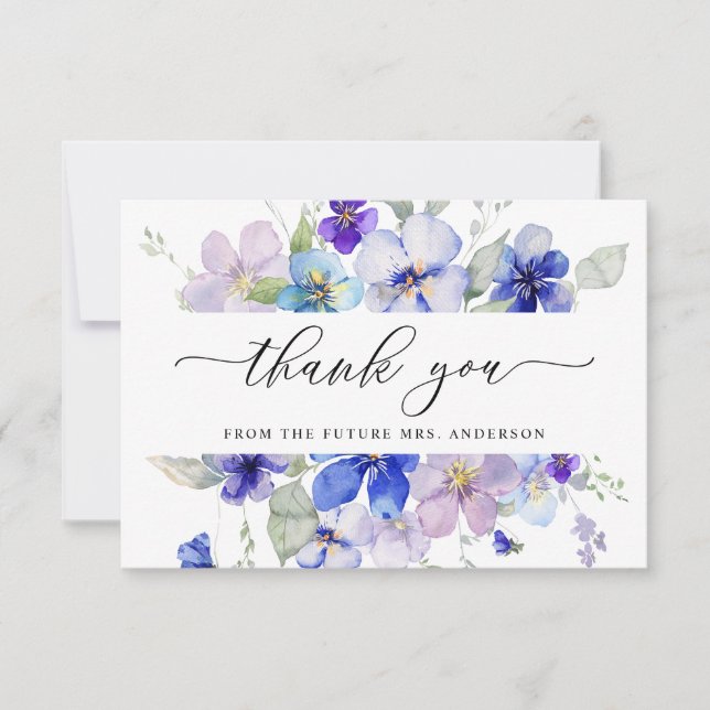Tarjeta De Agradecimiento Navy Lavanda Floral Pensamientos Rosa Bridal Showe (Anverso)