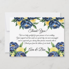 Tarjeta De Agradecimiento Navy Peony Citrus Pintado Boda Floral