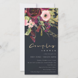 TARJETA DE AGRADECIMIENTO NAVY PINK BURGUNDY ROSA FLORA COUPLE SHOWER INVITE