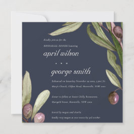 TARJETA DE AGRADECIMIENTO NAVY RETRO OLIVE FOLIAGE REHEARSAL CENA INVITE