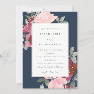 TARJETA DE AGRADECIMIENTO NAVY RUBOR BURGUNDY ROSA FLORAL WEDDING INVITE