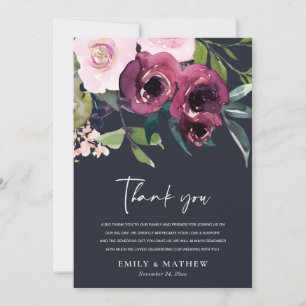 TARJETA DE AGRADECIMIENTO NAVY RUBOR BURGUNDY WATERCOLOR FLORAL BUNCH