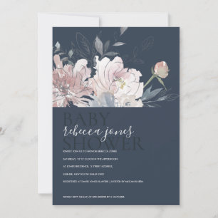 TARJETA DE AGRADECIMIENTO NAVY RUBOR WATERCOLOR FLORAL BABY SHOWER INVITE