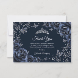 Tarjeta De Agradecimiento Navy Silver Quinceanera