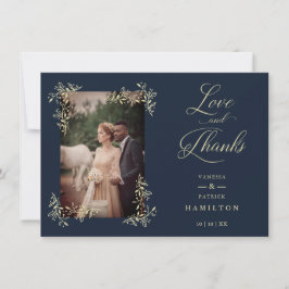 Tarjeta De Agradecimiento Navy Sophisticated Flourish Photo Wedding Love and
