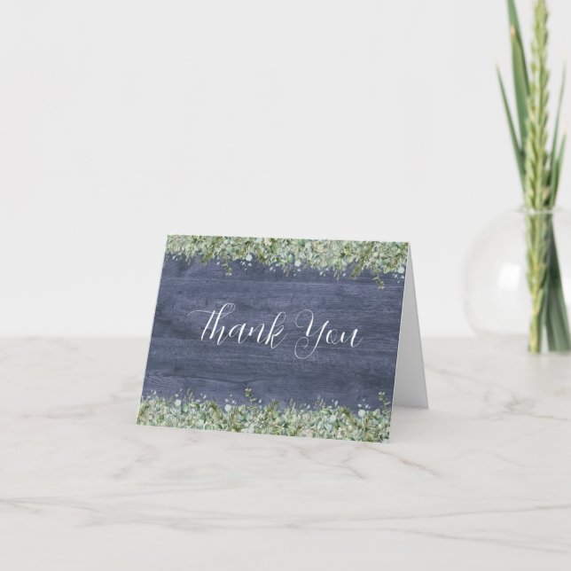 Tarjeta De Agradecimiento Navy Wood Eucalyptus Wedding Thank You Cards (Anverso)