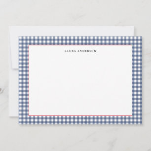Tarjeta De Agradecimiento Navy y blanco Gingham plano náutico 