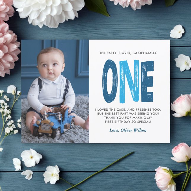 Tarjeta De Agradecimiento Navy y Blue 1er cumpleaños Gracias (Subido por el creador)