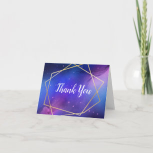 Tarjeta De Agradecimiento Nebulosa Púrpura Arte Celeste Oro Geométrico