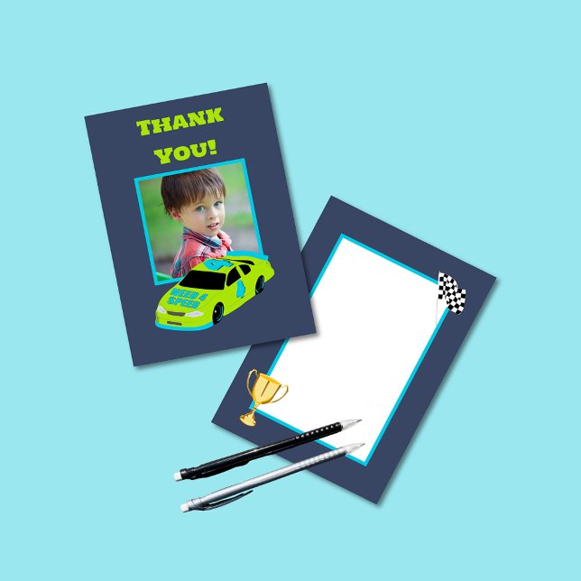 Tarjeta De Agradecimiento Necesidad 4 Race Car Boys foto de cuarto cumpleaño (Subido por el creador)