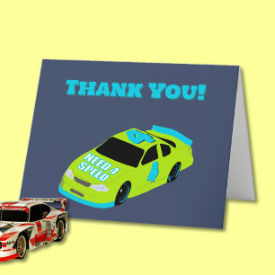 Tarjeta De Agradecimiento Necesitan carrera de autos rápidos para niños para