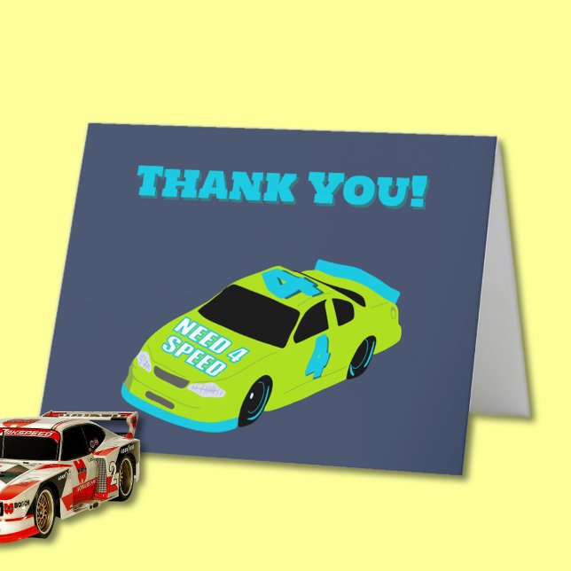Tarjeta De Agradecimiento Necesito 4 Race Car Boys cuarto Fiesta de cumpleañ (Subido por el creador)