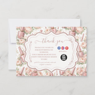 Tarjeta De Agradecimiento Negocio de Artista de Uñas Florales Elegantes